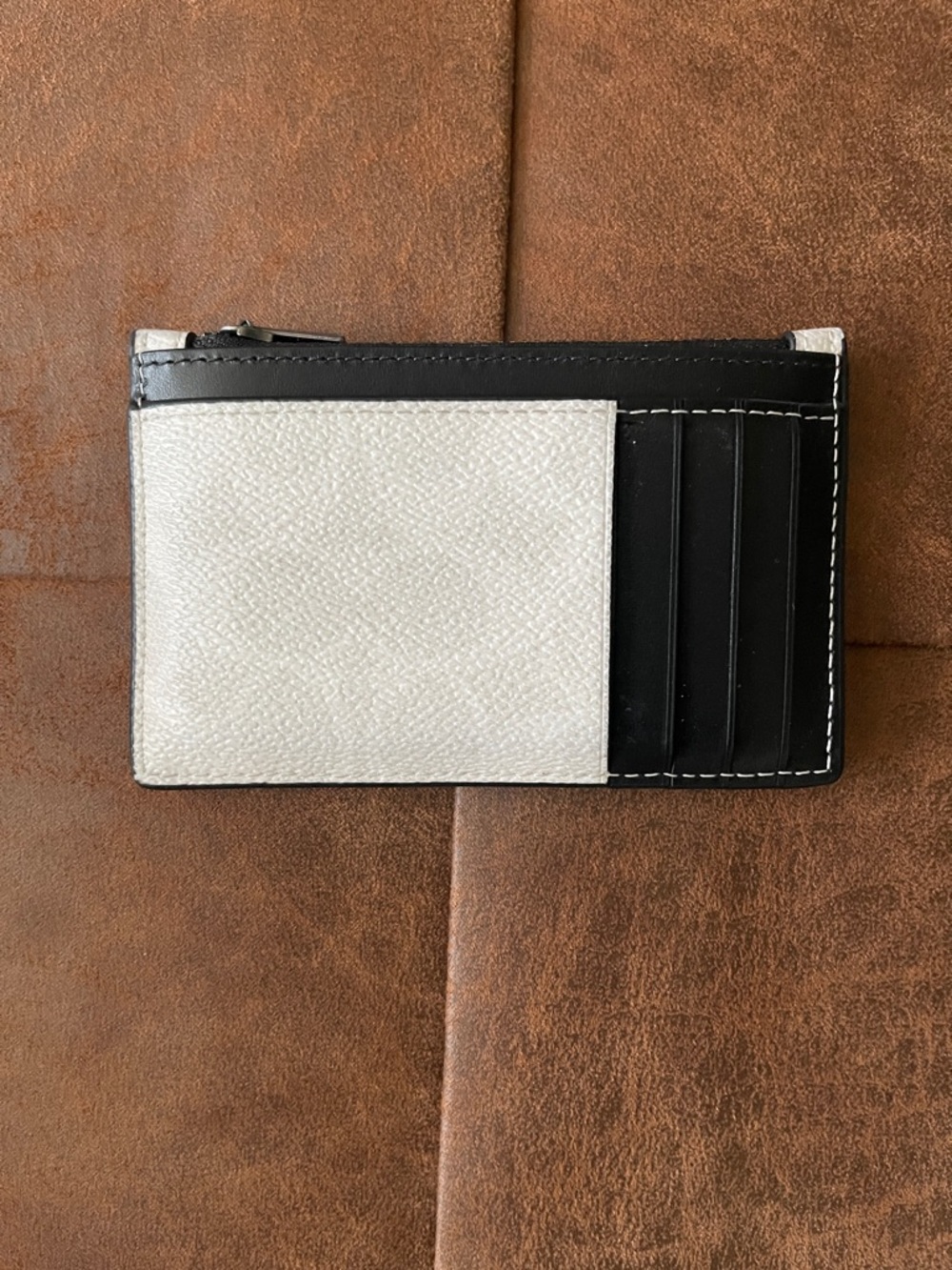 Coach Black and White Leather Card & Key Pouch